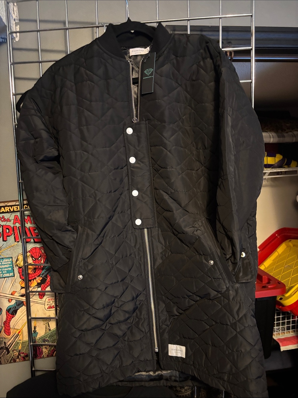 Diamond Supply Co. Black Quilted Long Puffer Coat